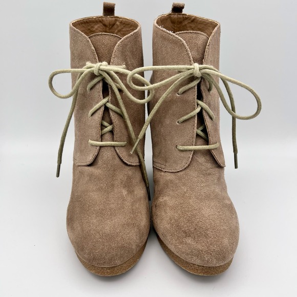 Steve Madden Danni Wedge Ankle Boots Womens 8.5M Beige Lace Up Leather - Picture 3 of 10